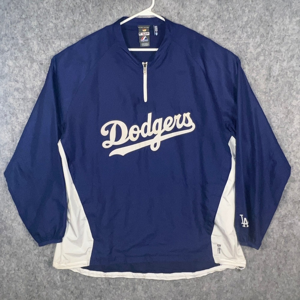 Majestic Los Angeles Dodgers MLB Quarter Zip Windbreaker Jacket Blue Mens 2XL